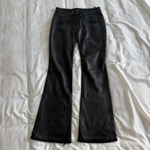 Frankie B. Low Rise Whip Stitch Leather Flare Pants Size L Black